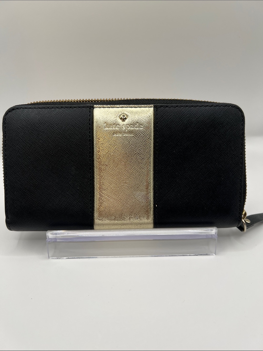 kate spade Black Zip Around Wallet with Gold Center Panel - Picture 2 of 8